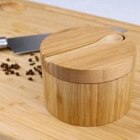 Caja de condimentos de bambú con cuchara, cubierta giratoria, olla de condimentos de bambú, succión magnética, caja de sal de celda única - details 8