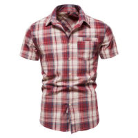 AIOPESON-camisa a cuadros para hombre, camisa 100% de algodón de manga corta, a la moda, informal, para negocios sociales, para verano - details 3