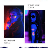 Pegatina de tatuaje facial fluorescente para Halloween, tatuaje falso de mariposa, rosa, Festival, Fiesta de máscaras, pegatina corporal - details 4