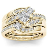 Mifeiya conjunto de anillos de compromiso de boda de lujo para amantes anillo de cristal de circonita cúbica AAA geométrico ostentoso para parejas mujeres y hombres - details 4