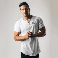 Mens Cotton Breathable Short Sleeve Shirt Gym Bodybuilding Fitness Slim Fit Sports T-shirt Male Casual Fashion Summer Clothing - details 11