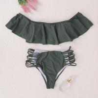 Conjunto de Bikini con hombros descubiertos, sujetador Bandeau con ribete con volantes, bañadores calados de cintura alta, traje de baño con realce, 2 unidades por juego - details 9
