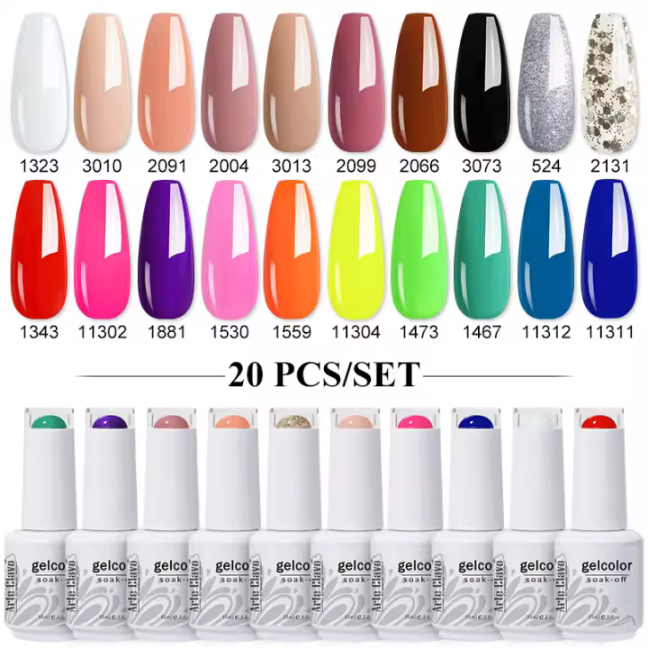 Esmalte de Uñas Arte Clavo 20pcs Set de Esmalte de Gel Brillante Púrpura Rosa Marrón Semi Permanente Soak Off UV Para Manicura - 1