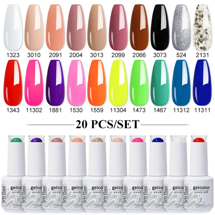 Esmalte de Uñas Arte Clavo 20pcs Set de Esmalte de Gel Brillante Púrpura Rosa Marrón Semi Permanente Soak Off UV Para Manicura - 1