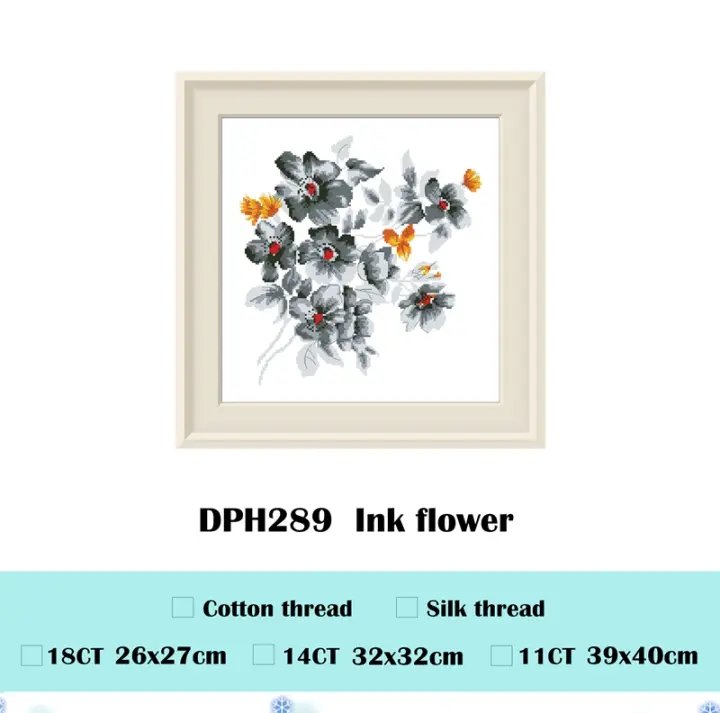 Kit de bordado de flores con tinta, diseño de patrón de flores 18ct 14ct 11ct, lienzo sin imprimir, punto de cruz, costura artesanal - 1