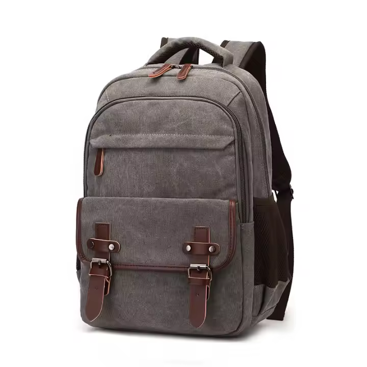Mochila escolar de lona para ordenador portátil, bolsa de alta capacidad, color sólido, oem - 1