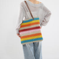 Bolso de hombro a rayas para mujer, bolsa de paja tejida a mano, portátil, de gran capacidad, informal - details 6
