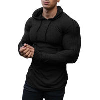 New Fashion Spring Autumn Hooded Sweaters Men Thin Knitted Gym Clothing Slim Fit Pullover Man Classic Ribbed Knit Hoodie Jumper - details 3