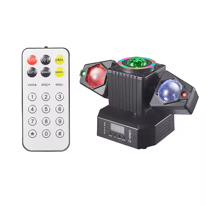 Luz LED giratoria con cabezal móvil, patrón de haz láser rojo y verde, luz de discoteca 3 en 1 con Control remoto, adecuada para DJ, fiesta y boda - 1