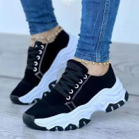 Women Casual Shoes Solid Color Sneakers Women Platform Shoes Ladies Canvas Shoes Lace Up Suede Shoes for Women Plus Size - details 5