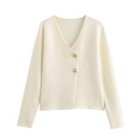 Autumn Women Asymmetrical Knit Cardigan Long Sleeve V Neck With Button Slim Knitwear Chic Lady Outfits - details 2