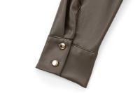 New Women Autumn Winter Faux Leather Shirt Dress Long Sleeve Lapel Collar With Belt A-line Midi Dresses High Street Vestidos - details 10