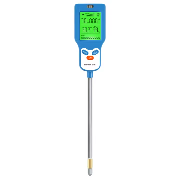 Medidor de suelo 6 en 1 giratorio 90 °   Detector de PH del suelo LCD fertilidad pH temperatura humedad luz prueba de humedad planta jardín granja analizador de suelo - 1