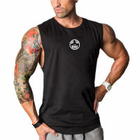 Mens Gym Clothing Bodybuilding Tank Tops Fitness Training Sleeveless 0-neck Shirts Cotton Breathable Vest Casual Sports Singlets - details 2
