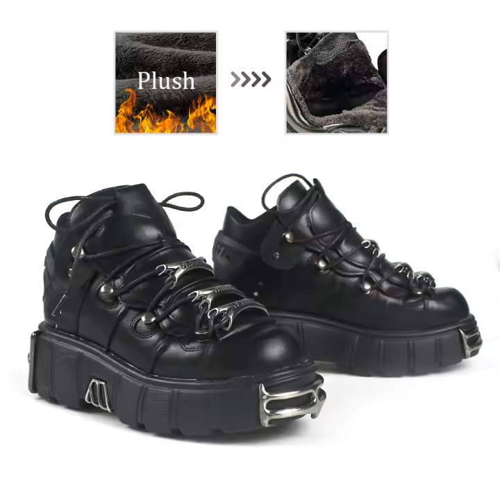 Zapatos de tacón con cordones para mujer, botines góticos con plataforma de 6CM de altura, estilo Punk, Rock, decoración de Metal, novedad - 1