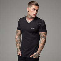 New Men Slim V-neck Print Short Sleeve T-shirt Outdoor Fitness Casual Hip Hop Fashion Summer Cotton T Shirt Workout Muscle Tops - details 2