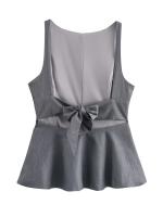 2025 Women Sexy Backless Bow Tank Top O Neck Sleeveless Peplum Hem Fitted Summer Tops - details 1