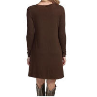 Vestido holgado plisado de manga larga para mujer, vestido informal de Color sólido con cuello redondo, Vestidos de Otoño Invierno - details 5