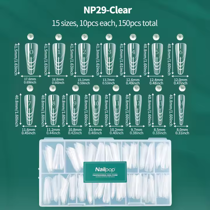 Moldes Nailpop French Nail de doble forma para extensiones de gel polivinílico, 15 tamaños con marcas de números grandes para manicura francesa, 150 unidades/caja - 1