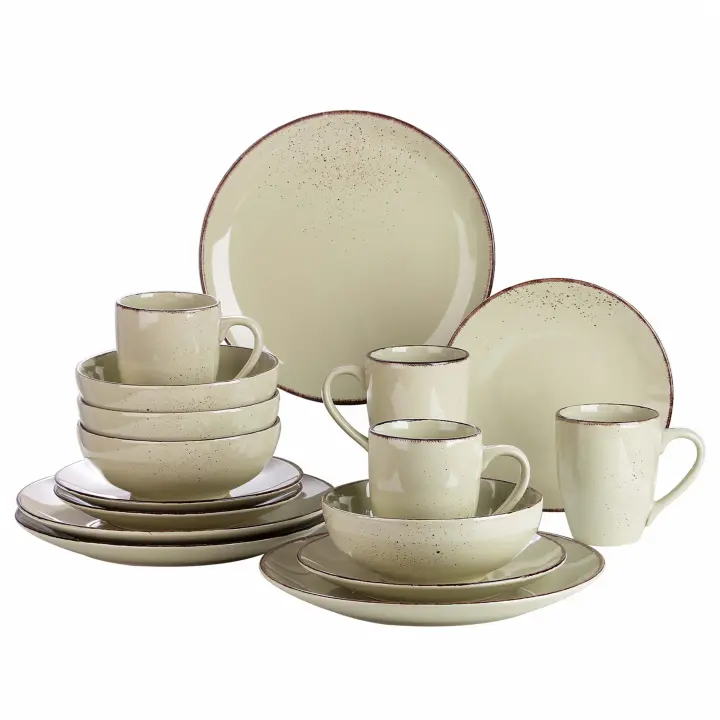 Vancasso Navia-vajilla de cerámica de color Beige, juego de 16 piezas con plato de cena, plato de postre, tazón de 800ml, juego de tazas y vajilla - 1