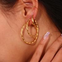 E.B.belle-base de estilo chapado en oro para mujer, 20mm, 35mm, 40mm, 18K, resistente al agua torcido, pendientes de aro de acero inoxidable - details 9