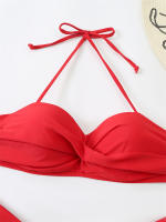 Bikini con Push-Up para mujer, traje de baño liso con tirantes, bañador Sexy con Tanga, ropa de playa para verano, 2024 - details 17