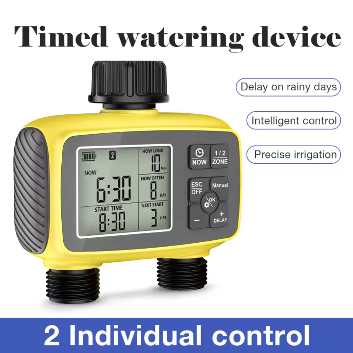 Controlador de riego de 2 canales, temporizador automático de agua, dispositivo de riego de flores, válvula de agua, aspersor temporizado para invernadero de jardín - 1