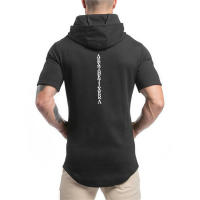 Gym Men Casual Fashion Hooded T Shirt Fitness Slim Fit Elasticity Breathable Bodybuilding Training Short Sleeve Tshirt Tee Tops - details 10