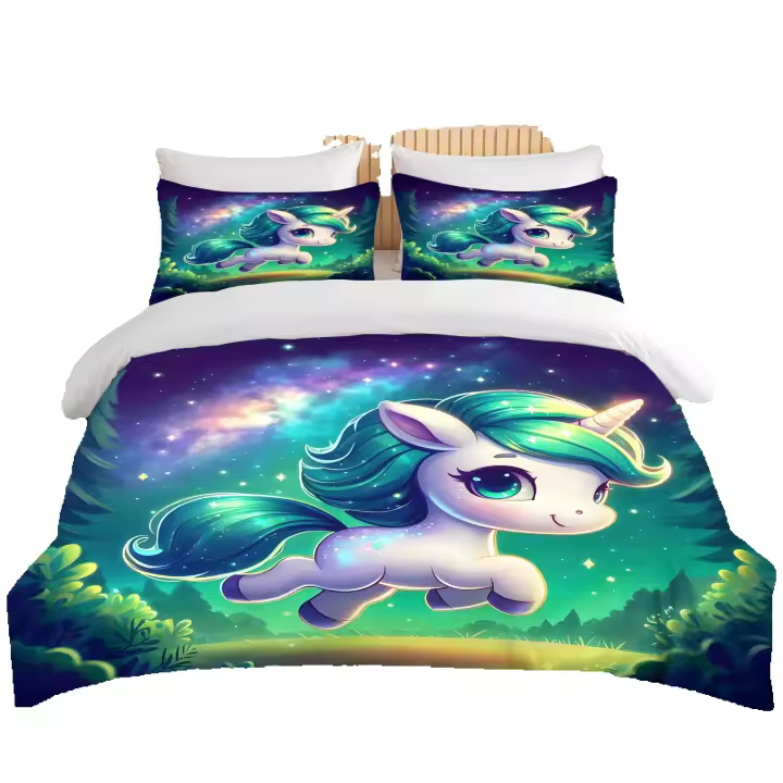 Conjunto de Ropa de Cama de Unicornio de Dibujos Animados Juego de Cubrecuerna de Poliéster para Adultos y Niños Regalo de Lujo para Hogares - 1