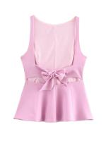 2025 Women Sexy Backless Bow Tank Top O Neck Sleeveless Peplum Hem Fitted Summer Tops - details 3