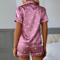 Conjunto de mujer, ropa de dormir de manga corta de seda satinada lujosa, ropa informal para el hogar, ropa de dormir para mujer - details 41
