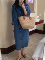 Primavera Verano mujer Casual Denim camisa vestido suelto manga larga cárdigan vestido Corea señoras mujer Denim camisa vestidos largos - details 4