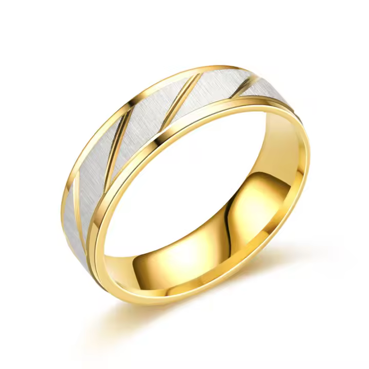 Anillo de Pareja ZhongT con Rayas Doradas de Acero Inoxidable para Mujeres y Hombres Joyería de Mano de Moda Accesorios de Metal - 1
