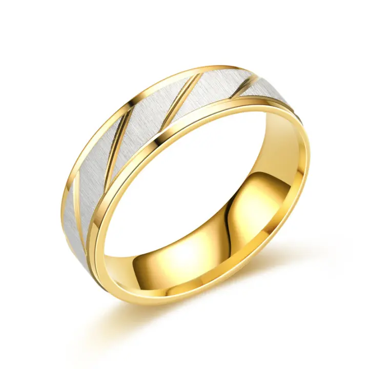 Anillo de Pareja ZhongT con Rayas Doradas de Acero Inoxidable para Mujeres y Hombres Joyería de Mano de Moda Accesorios de Metal - 1