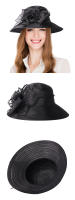 Sombreros de Sol de ala ancha para mujer, sombrero de iglesia de flores negras, elegante, de lujo, Formal, para boda, 2024 - details 3