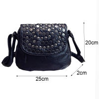 Bolso de mensajero de cuero PU suave para mujer, bandolera de hombro informal, bolso de mano Vintage con remaches, bolsa negra para mujer - details 13
