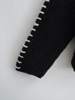 Women Casual Half High Collar Long Sleeve Knitted Pullovers Autumn Winter Patchwork Sweaters Black Loose Jumper - details 6
