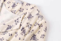 Retro V-neck ruffled single breasted short sleeved dress, summer new slim fit waist tied print short skirt - details 0