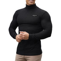 Autumn Fashion Turtleneck Long Sleeve Knitted T Shirt Mens Striped Slim Sweaters Casual Roll Neck Knittwear Pullover T-Shirt - details 3