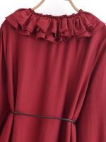Spring 2025 Women Layered Ruffle V Neck A-line Midi Dress Long Sleeve With Belt Elegant Lady Dresses Burgundy Vestidos - details 13