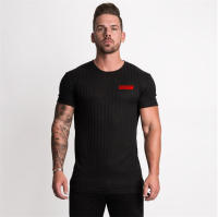 Casual Fashion Slim Fit Print T-shirt Men Sports Short Sleeve Knitted Shirt Summer Gym Fitness Bodybuilding Workout Tops Clothes - details 4