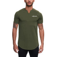 Gym Fitness Bodybuilding Tops Men Casual Fashion Solid Print Short V-neck Sleeve T-Shirt Summer Breathbale Quick Dry Slim Shirt - details 6