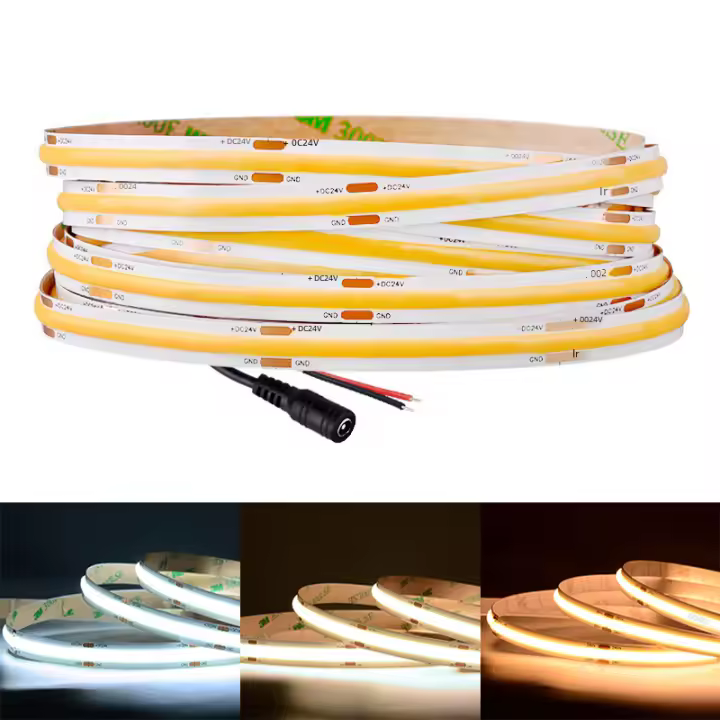 FCOB Tira De Luz LED COB 320/480 LEDs/m 16.4ft UL Listada Alta Densidad Flexible 3000/4000K RA90 Luces DC12V 24V Para El Hogar - 1
