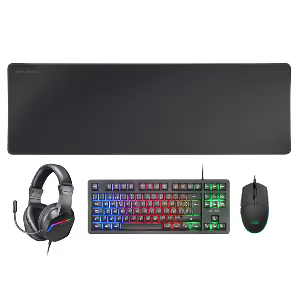 PACK TECLADO MOUSE HEADSET Y ALFOMBRILLA MARS GAMING MCP-RGB3 BLACK TECLADO TKL H-MECH RED MOUSE RGB FLOW 3200DPI HEADSET FRGB ANC ALFOMBRILLA XXL - 1
