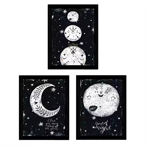 Nacnic - Set de 3 Láminas de Lunas, Planetas y Estrellas - Poster Papel 250 Gr - Marcos de Fotos y Arte de Pared - 1