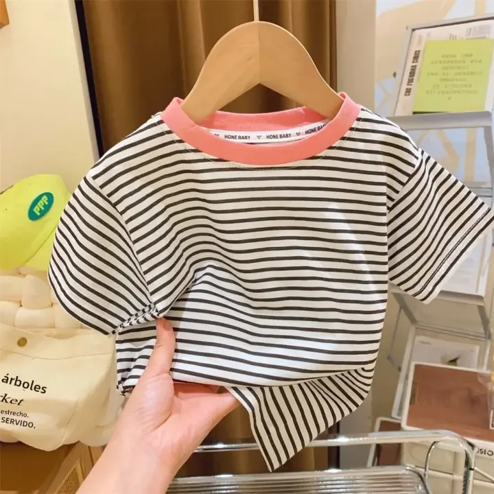 Camiseta De Verano Para Niños Y Niñas Con Rayas Corta Transpirable Y Suave Para Niños Y Niñas De 0 a 1 Año Estilo Activo Talla True Fit - 1