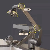 Grifo Universal Giratorio De Doble Modo Para Cocina Y Baño Con Brazo Mecánico Ajuste De Agua Caliente Y Fría Instalación Montada En La Mesa Estilo Contemporáneo - details 6