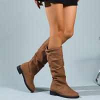 Botas De Media Caña Cómodas Para Mujer Con Punta Redonda, Slip-on, Tacón Medio, Plataforma, Upper De Tela, Suela De TPR, Diseño Clásico. - details 34