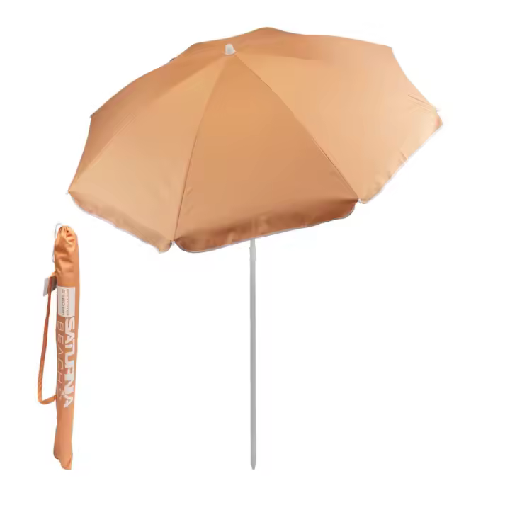 Sombrilla Playa Acero / Poliester Ø 160 cm. Naranja . Varillas Fibra De Vidrio. - 1