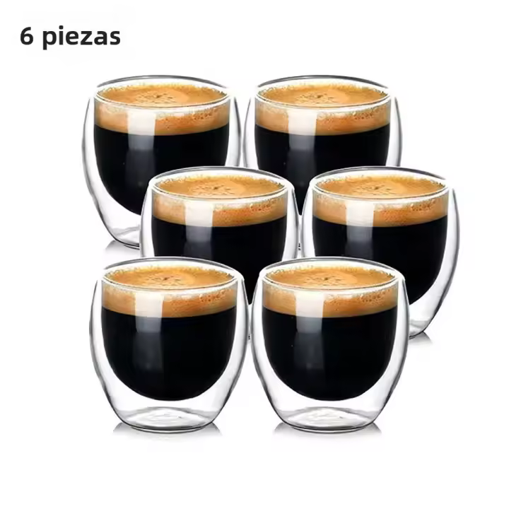 6PCS Taza De Café De Vidrio Borosilicato De Doble Capa De 80ml Insulada Para Leche Y Té Uso Doméstico Y Restaurante Regalo - 1